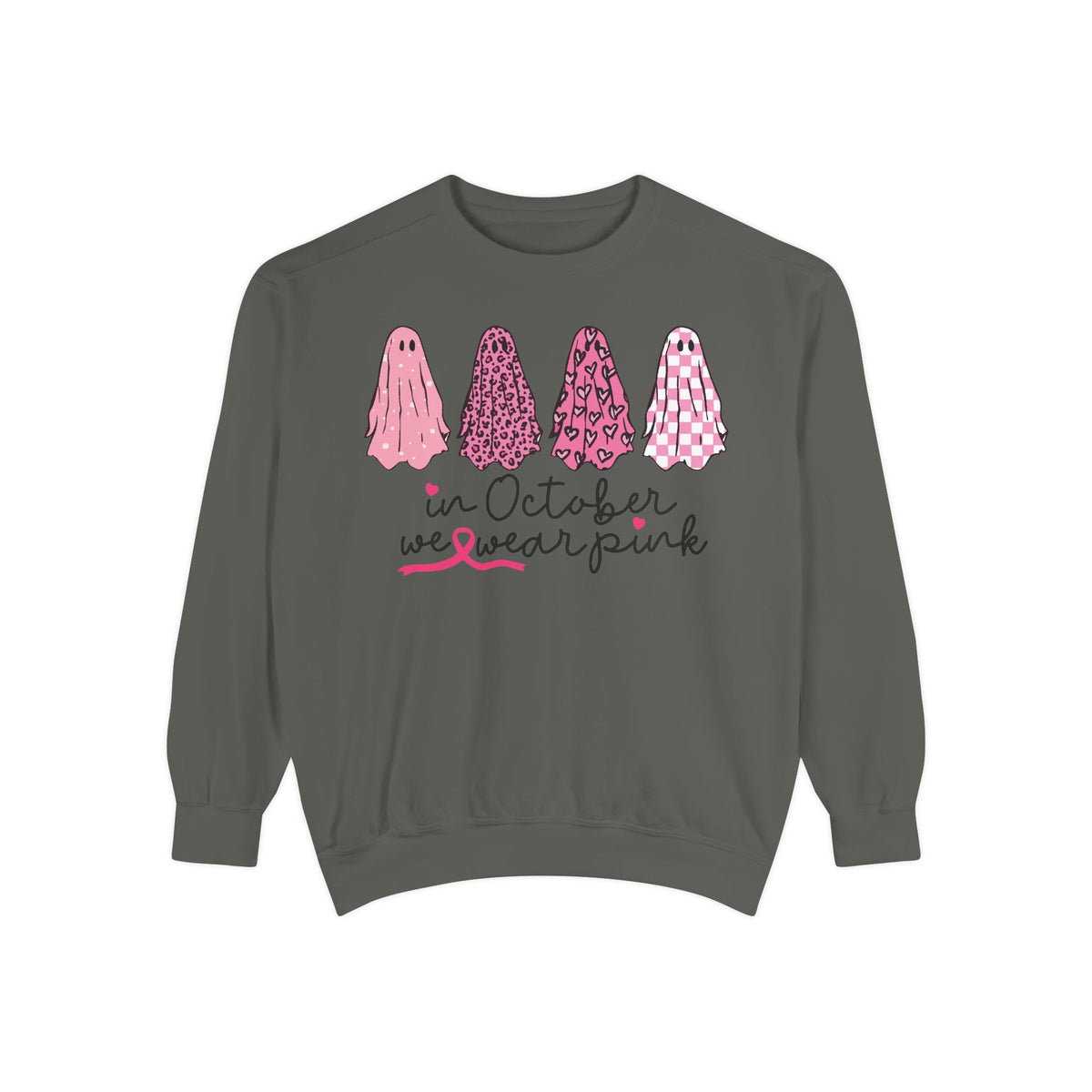 "In October We Wear Pink" Ghost Design — Breast Cancer Awareness Sweatshirt