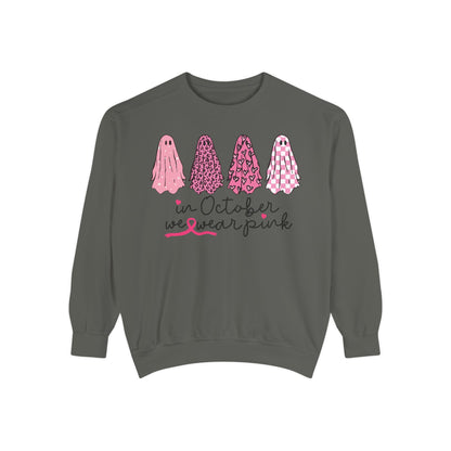 "In October We Wear Pink" Ghost Design — Breast Cancer Awareness Sweatshirt