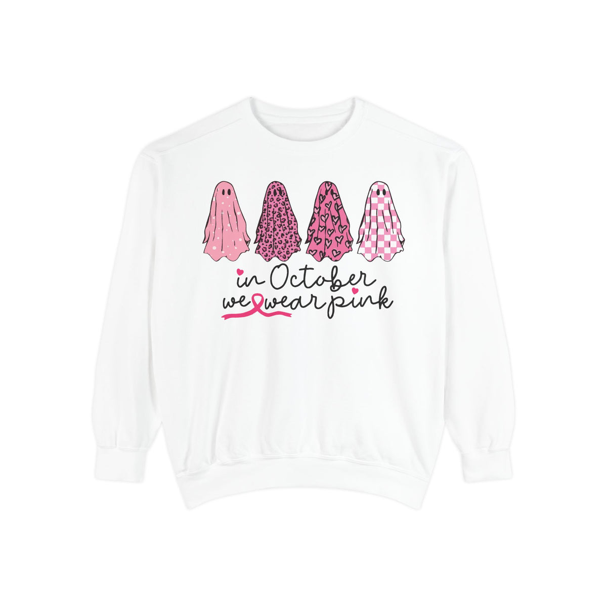 "In October We Wear Pink" Ghost Design — Breast Cancer Awareness Sweatshirt