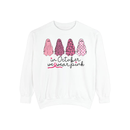 "In October We Wear Pink" Ghost Design — Breast Cancer Awareness Sweatshirt