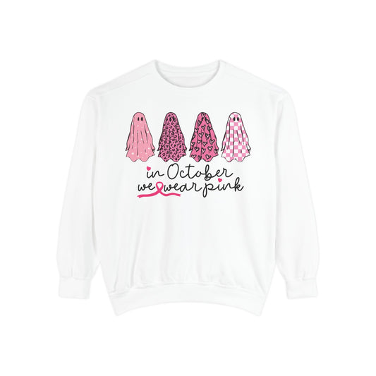 "In October We Wear Pink" Ghost Design — Breast Cancer Awareness Sweatshirt