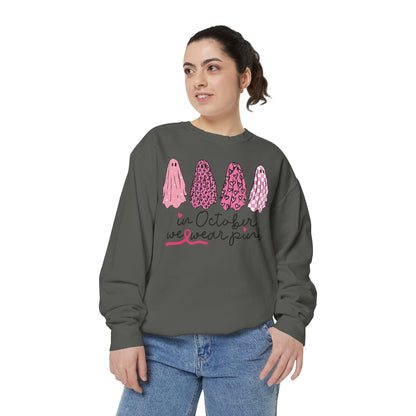"In October We Wear Pink" Ghost Design — Breast Cancer Awareness Sweatshirt
