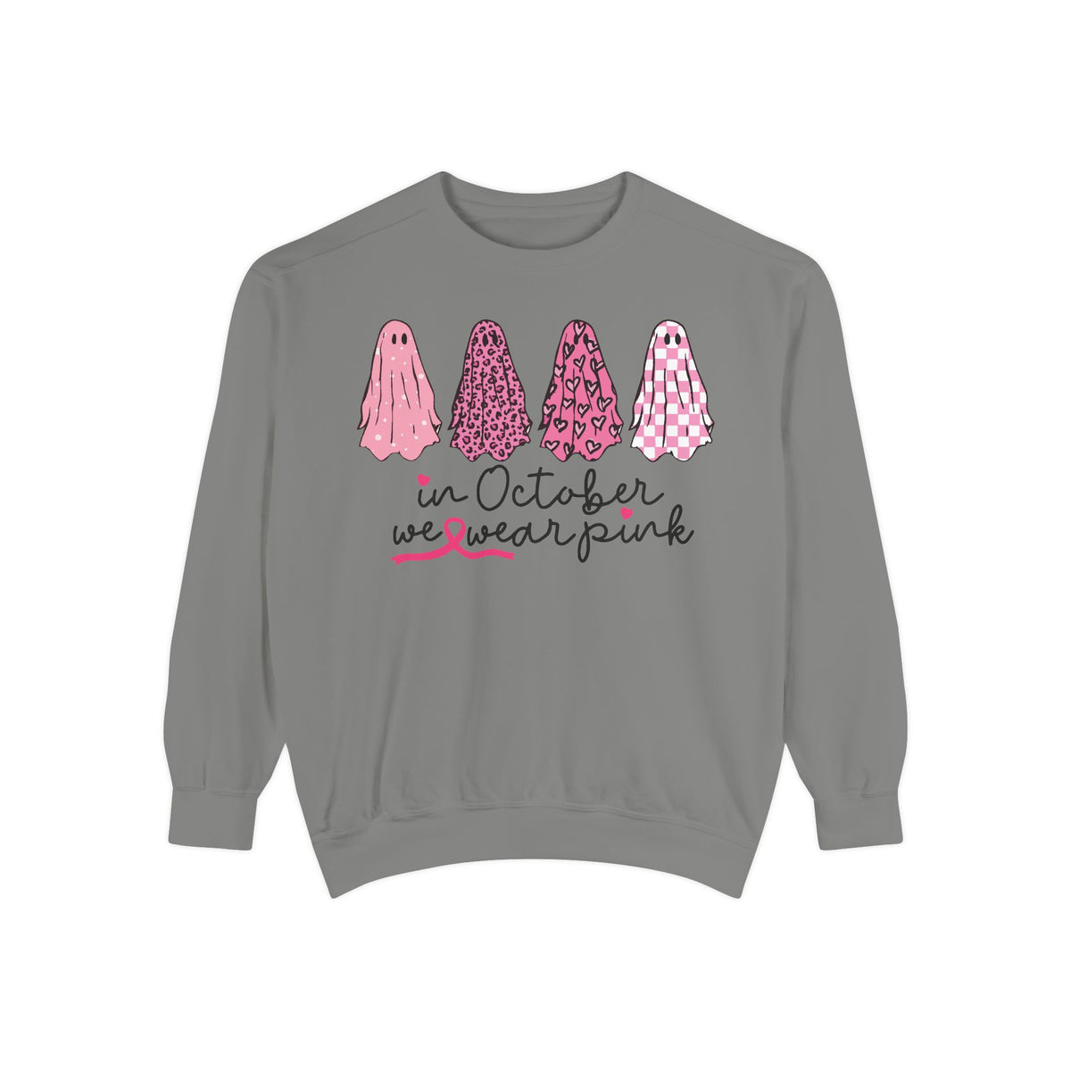 "In October We Wear Pink" Ghost Design — Breast Cancer Awareness Sweatshirt