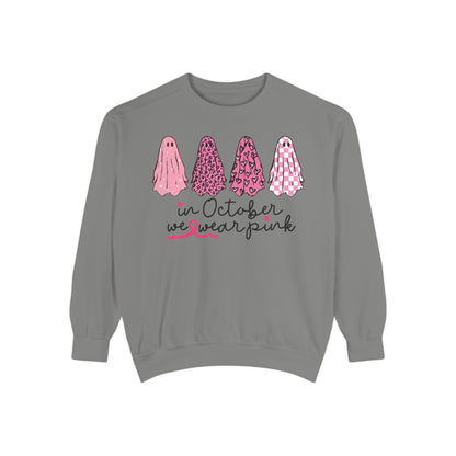 "In October We Wear Pink" Ghost Design — Breast Cancer Awareness Sweatshirt